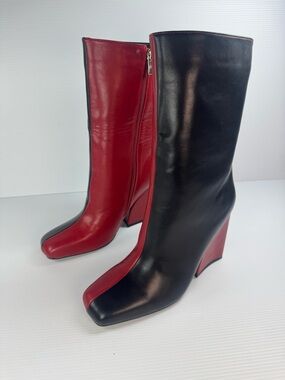 AKIRA Marama Black Red Colorblock Mid-Calf Boots Block Heel Sizes 7-10 NIB